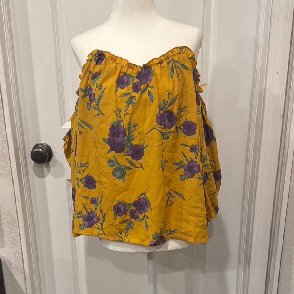 Blue Rain Gold Ruffled Off Shoulder Blouse
